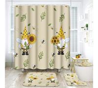 Subwest Bathroom Sets with Shower Curtain and Rugs, 4 Pcs, Sunflowers