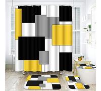 Subwest Bathroom Sets with Shower Curtain and Rugs, 4 Pcs, Yellow Grey