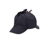 SUBZY Mens Deerstalker Sherlock Holmes Cap Herringbone Houndstooth Tweed Wool Hat for Male (UK, Alpha, L, XL, Grey Herringbone)