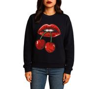 SUBZY Women's Cherry Lips Graphic Pullover Sweatshirt Casual Long Sleeves Streetwear For Ladies (UK, Numeric, 16, 22, Regular, Regular, Black)