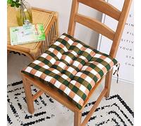 SUCADA Chair Cushions With Ties, 4PCS Green Plaid Stripe Seat Pads, 40x40cm, Memory Foam, Non Slip, Washable, Dining Kitchen, Living Room, Bedroom, Office