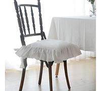 SUCADA Ruffled Chair Cushions with Ties Elegant Vintage Cotton Chair Pads Soft Cotton Filled Seat Cushion for Farmhouse Home Kitchen Dining,White,37 * 37cm