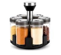 Sucasa 6 Jar Rotating Spice Rack Organizer Set with Stand, Glass Seasoning Jars with Adjustable Shaker Lids, 360° Revolving Spice Carousel, Salt Pepper Herb Storage Rack for Kitchen Countertops