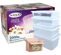 Sucasa Plastic Food Takeaway Heavy Duty Satco Plastic Containers with Lids 250x1000ml | Durable Microwavable | Heavy Duty | Takeaway | Reusable & Disposable