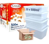 Sucasa Plastic Food Takeaway Heavy Duty Satco Plastic Containers with Lids 25x500ml | Durable Microwavable | Heavy Duty | Takeaway | Reusable & Disposable