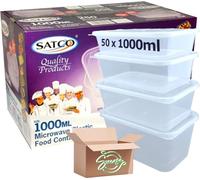 Sucasa Plastic Food Takeaway Heavy Duty Satco Plastic Containers with Lids 50x1000ml | Durable Microwavable | Heavy Duty | Takeaway | Reusable & Disposable