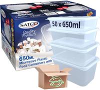 Sucasa Plastic Food Takeaway Heavy Duty Satco Plastic Containers with Lids 50x650ml | Durable Microwavable | Heavy Duty | Takeaway | Reusable & Disposable