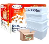 Sucasa Plastic Food Takeaway Heavy Duty Satco Plastic Satco Containers with Lids 250x500ml | Durable Microwavable | Heavy Duty | Takeaway | Reusable & Disposable