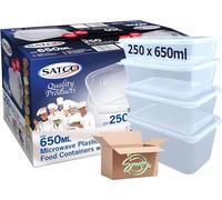 Sucasa Plastic Food Takeaway Heavy Duty Satco Plastic Satco Containers with Lids 250x650ml | Durable Microwavable | Heavy Duty | Takeaway | Reusable & Disposable