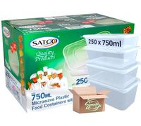 Sucasa Plastic Food Takeaway Heavy Duty Satco Plastic Satco Containers with Lids 250x750ml | Durable Microwavable | Heavy Duty | Takeaway | Reusable & Disposable