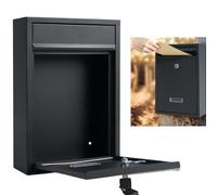 Sucasa Wall Mounted Post Box with Lock & 2 Keys - Waterproof Steel Letterbox for Outdoor Use, Large Capacity A4 Mailbox, Easy Install, Secure Black Mail Box