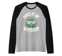 SUCC It Up Buttercup Succulent Aloe Humor Aloe Vera Raglan Baseball Tee