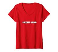 Success Bound V-Neck T-Shirt, Women, Red, L