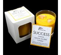 Success - Crystal Infused Scented Candle with Citrine Healing Crystals, Scented with The Delightful Fragrance of White Patchouli Fragrance Oil.