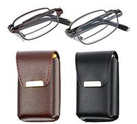 Success Eyewear Reading Glasses Set of 2 Fashion Folding Readers with Leather Cases Glasses for Reading for Men and Women, Set of Gunmetal and Brown, One Size