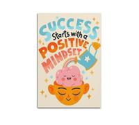 Success Starts with A Positive Mindset Wall Art, Brain-themed Print, Inspirational Poster, Optimistic Canvas Picture Artistic Wall Mural Modern Hanging Decor Poster24x36inch(60x90cm)
