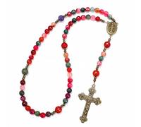 Succour7 Exquisite Handmade Catholic Rosary Beads with Miraculous Medal and Holy Trinity Crucifix - 8mm Decade Beads - 10mm Mystery Beads - for Men, Women and Children, Medium, Agate beads, Agate