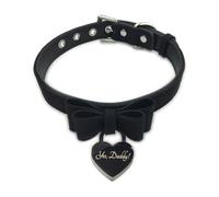 Succuba Bell Choker Collar Necklace Lolita Bow Padlock Collar Choker Necklace Kitty Velvet Necklace for Women and Men, Faux Leather, No Gemstone