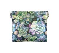 Succulent Art Illustration Green Purple Women's PU Leather Coin Purse Waterproof Mini Makeup Bag for Woman Girl