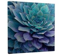 Succulent Blue Green Canvas Wall Art, Teal Violet Floral Poster Prints, Abstract Home Decor for Living Room, Bedroom, Office, Wrapped Canvas 12x12 Inch