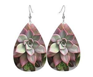 Succulent Botanical Earrings for Women Faux Leather Earring Teardrop Dangle Earrings Lightweight Jewelry Gift