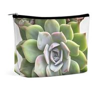 Succulent Botanical Makeup Bag, Portable PU Leather Cosmetic Bag with Zipper Pouch, Waterproof Travel Toiletry Bag for Women Men