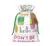 Succulent Cactus Print Christmas Drawstring Gift Bags Holiday Present Sack Xmas Decor Reusable Pouches