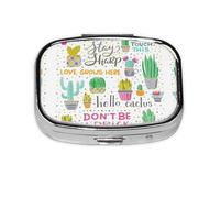 Succulent Cactus Print Pill Case Portable Square Pill Box with 2 Compartments,for Purse Pill Box Travel Bag