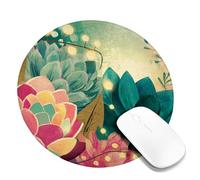 Succulent Floral Desk Mouse Pad, Colorful Plants with Twinkling Lights Non-Slip Rubber Mousepad, Ideal for Home and Office Use, Perfect Choice for Spring and Summer Round 8x8 Inch