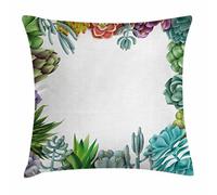 Succulent, Frame With Various Succulent Plants Collection Vivid Garden Tropical Nature Image Cushion Cover Polyester Throw Pillow Case Decorative Cushion Covers For Home Car Gifts 45X45Cm