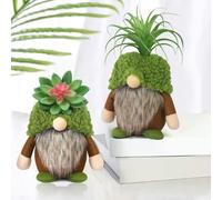 Succulent Gnomes Summer Green Plants Gnomes Swedish Plush Tiered Tray Decoration Tomte Doll Decor Cacti Nordic Dwarf Spring Home Stuffed Gnomes Collection Garden Gift for Her Him Plant Lover