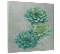 Succulent Green Canvas Wall Art, Botanical Plant Poster Prints, Abstract Home Aesthetic Decor for Living Room, Bedroom, Kitchen, Wrapped Canvas 12x12 Inch