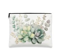 Succulent Makeup Bag, Green Plant Floral Cosmetic Travel Pouch for Women, Portable Canvas Zipper Organizer, Holiday Gift Toiletry Bag for Skincare, Green, 7x9 Inch, Succulents