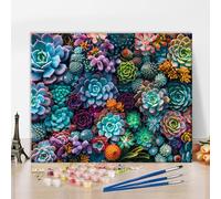 Succulent Paint by Numbers for Adults, Flowers DIY Paint by Number Kit for Adults, Botanical Acrylic Painting by Number on Canvas for Gift Home Wall Decor 16"x20"(Frameless)