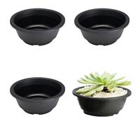 Succulent Plant Pot Set Plastic Flower Pots Stackable Nursery Bonsai Containers Matte Black Circular Design with Drainage(C)