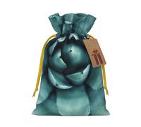 Succulent Plant Printed Christmas Drawstring Bags with Yellow Christmas Ribbon - Reusable Burlap Drawstring Gift Pouches, S