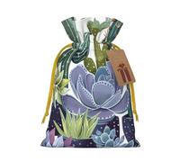 Succulent Plant Printed Christmas Drawstring Gift Bags-Xmas Wrapping Bags,Candy Bag,For Holiday Party Decorations,Wedding Party Supplies S Yellow Christmas Ribbon