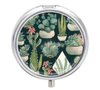 Succulent Plants and Cactus Round Pill Box 3 Compartment Small Pill Box Round Portable Pill Case to Hold Vitamins Medication Fish Oil and Supplements Travel Purse Pocket Gift