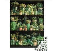 Succulent Plants Glass Jars 1000 Piece Jigsaw Puzzle Paper Jigsaw Puzzle for Adults Green Botanical Collection Relaxing Focus Décor 38x26cm/1000pcs
