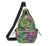 Succulent Plants Rosettes Green Crossbody Shoulder Bag Lightweight Polyester, Adjustable Strap, Magnetic Pocket for