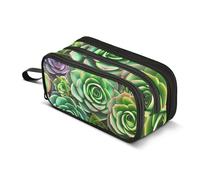 Succulent Plants Rosettes Green Pencil Case Zipper Pencils Pouch Cute Pen Pouch Girls Floral Storage Pencil Bags Stationery Kids Organizer School Supply 8.86x3.54x4.33in