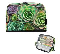Succulent Plants Rosettes Green Pencil Storage Bag Zipper Pencil Pouch Large Pencils Case Cute Pen Pouch Girls Art Print College High School Office Supplies