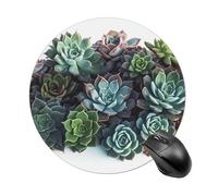 Succulent Plants Round Mouse Pad 7.8 Inch, Portable Gaming Mouse Mat with Non-Slip Rubber Base & Smooth Surface, Waterproof Mousepad for PC, Laptop, Computer, Office, Home