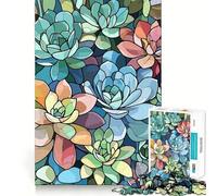 Succulent Plants Stained Glass Style Art 1000 Piece Jigsaw Puzzles for Adults Jigsaw Logic Toy Indoor Play Precision Cut Cherished Gift 38x52cm