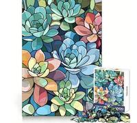 Succulent Plants Stained Glass Style Art Jigsaw Puzzle for Adults 1000 Pieces Mind Exercise Toy Together Fun Precision Cut Unique Gift 38x26cm