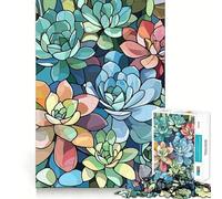 Succulent Plants Stained Glass Style Art Jigsaw Puzzle for Adults 1000 Pieces Mind Exercise Toy Together Fun Precision Cut Unique Gift 38x26cm