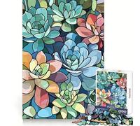 Succulent Plants Stained Glass Style Art Jigsaw Puzzles for Teenagers 1000 Mind Exercise Toy Home Activity Precision Cut Wall Art Decor 50x75cm