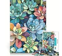 Succulent Plants Stained Glass Style Art Jigsaw Puzzles for Teenagers 1000 Mind Exercise Toy Home Activity Precision Cut Wall Art Decor 50x75cm