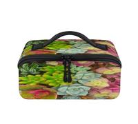 Succulent Plants Travel Makeup Bag Portable Tropical Succulent Waterproof Pouch Open Flat Toiletry Bags Toiletries Cosmetics Traveling Organizer for Women Men