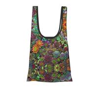 Succulent Print Reusable, Foldable,Washable Grocery Bags Foldable in A Pouch Eco Tote Shopping Bag,Daily Shopping Loading